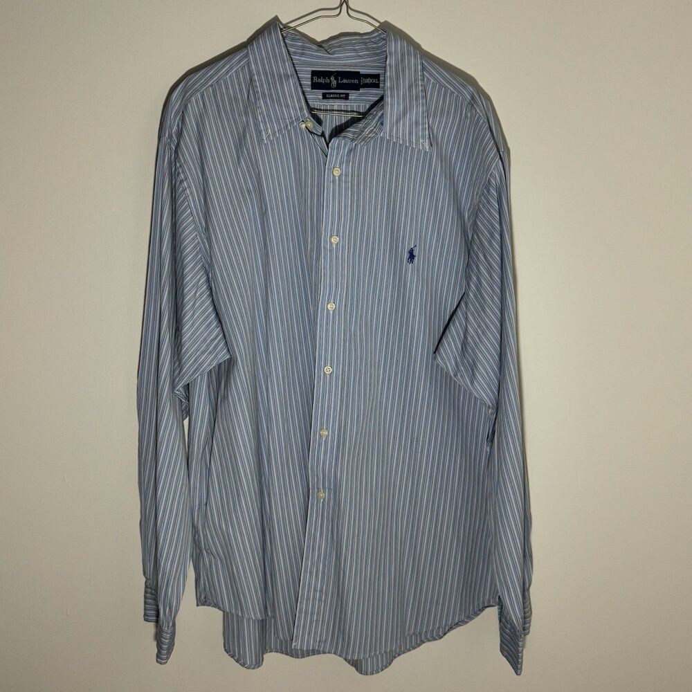 Ralph Lauren Classic Fit XXL Blue and White Striped Long Sleeve Button Down